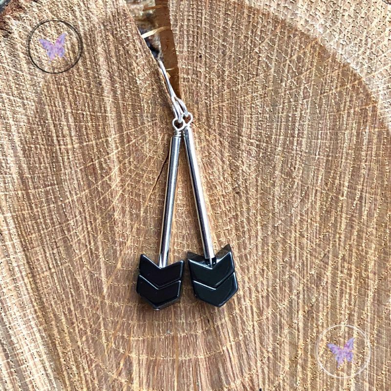 Hematite Arrow Silver Tube Earrings
